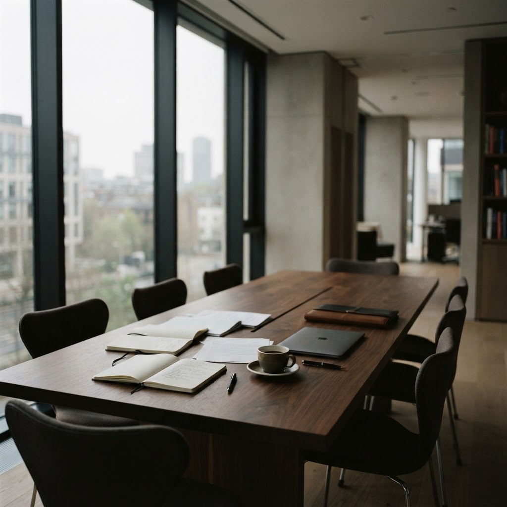 A calm modern workspace in soft daylight